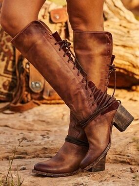 Freebird Coal Tall Leather Suede Mixed Media Lace Up Riding Boots in Size US 10